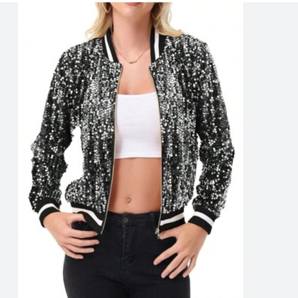 Anna-Kaci Sequin Party Nightout Bomber Jacket Size Small - Picture 1 of 8